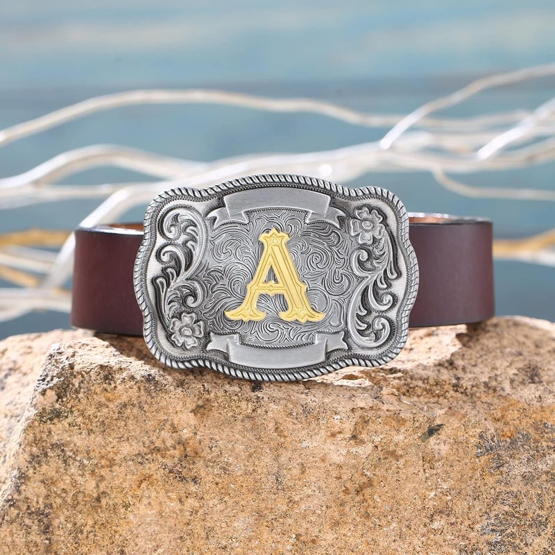 QQA Western Cowboy/Cowgirl Initial Belt Buckle Letter ABC to Z Upgrade Design for Men and Women - Image 4